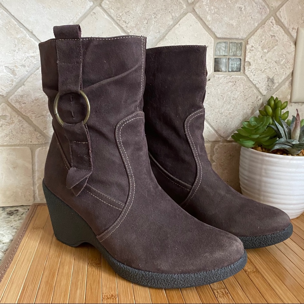ENIGMA BROWN ANKLE BOOTS WEDGE HEEL - Picture 3 of 11